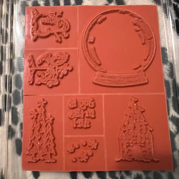 Stampin' Up Snow Globe 7 Piece Wood Rubber Mounted  Stamp Set New - Picture 3 of 5